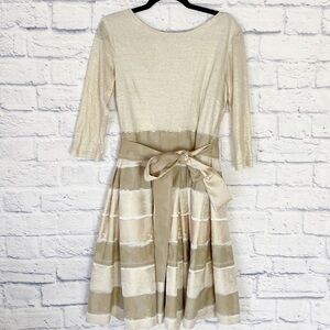 Sara Campbell Windswept gold linen blend tie waist dress 8 NWT